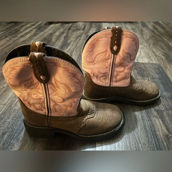Justin Gypsy Boots Womens 8B Pink Brown Leather Cowgirl Western Rodeo - Picture 3 of 8